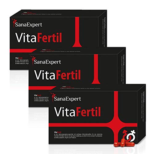 SanaExpert VitaFertil Vorteilspack: 3x 60 Kapseln, Nahrungsergänzung bei Kinderwunsch, L-Arginin, Alpha-Liponsäure, Folsäure, Fertilität und Fruchtbarkeit für Männer (3)