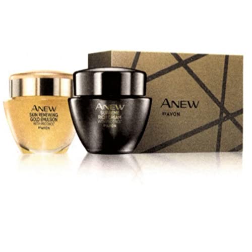 Avon Set Gesichtspflege für die Nacht 1x Anew Gold Emulsion 50ml + 1x Anew Supreme Rich Cream 50ml mit Protinol + Geschenkbox