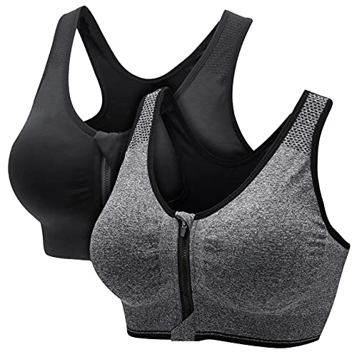 CARETOO Damen Sport BH Stark Halt Active Bra Höhe Beanspruchung Trainieren Bustier Fuer Yoga Fitness - Mit Reißverschluss