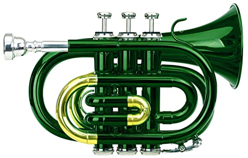 Classic Cantabile Brass TT-400 Bb-Taschentrompete (Messing, Schallbecher Durchmesser: 93 mm, Bohrung: 11,8 mm, Stimmung: Bb, inkl. Leichtkoffer, Mundstück, Putztuch, Handschuhe) grün