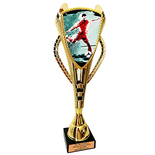 Larius Fußball Ehrenpreis - Pokal (Extra Gross 30cm) Trophäe Goldener Schuh Ball - Torschützenkönig (mit Wunschtext, Fussball Champion)