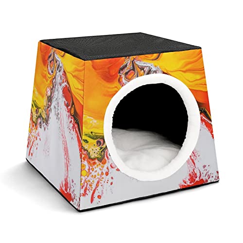 Mode Katzenhöhle für Katzen Hunde Kleintiere Faltbares Katzenhaus Katzenbett Katzensofa mit Flauschiges Kissen Rote Wasserwelle