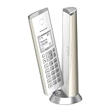 Panasonic KX-TGK220GN Design-Schnurlostelefon mit Anrufbeantworter, Station & Hörer, Freisprecheinrichtung, weißes LCD, Blockierung störender Anrufe, Hörer-Magnet, Champagnergold