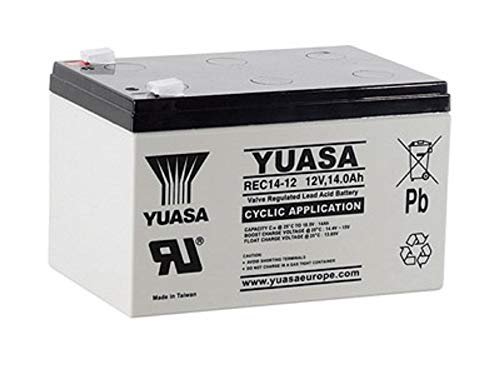 Yuasa Blei-Akku REC14-12 12V 14Ah, 6,3mm Faston extrem zyklenfest kompatibel 12Ah, 13Ah, 15Ah