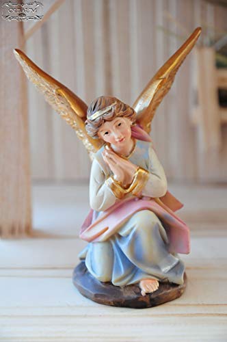 Oelbaum Engel für alle Krippenfiguren bis ca. 10 cm, knieender Engel mit Flügeln, hochwertige Ausführung mit liebevoller Mimik, Krippenfigur Ersatzengel Engelsfigur, Engelfiguren Engelsfiguren
