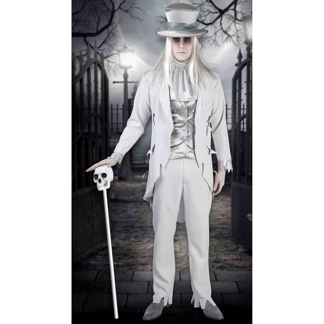 Amakando Elegantes GRAF-Dracula-Kostüm Edelmann/Weiß XL (54/56) / Gruseliges Zombie-Outfit Hochzeitsanzug/EIN Blickfang zu Horror-Party & Halloween