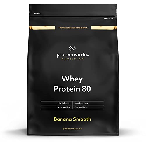 Whey 80 Protein Pulver (Konzentrat) | Banana Smooth | Premium Eiweißpulver | Proteinreich & Wenig Zucker | THE PROTEIN WORKS | 1kg
