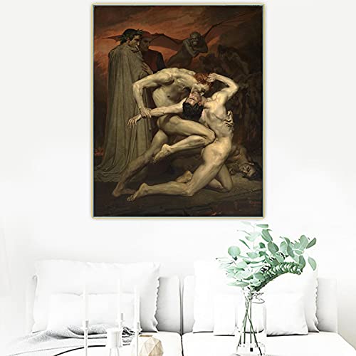 William Adolphe Bouguereau《Dante und Vergil in der Hölle》Leinwand Öl Malerei Kunstwerk Posterbild Home Decor Leinwand Drucke 80x110cm rahmenlos
