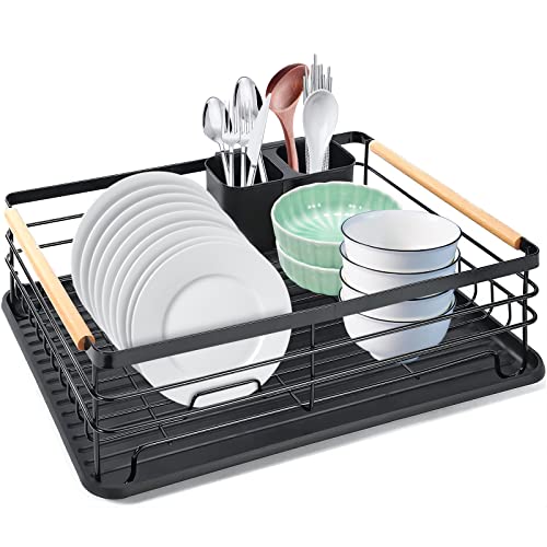 Nestling® Geschirrablaufgestell mit abnehmbarer Wasserplatte, Geschirrregal, Geschirrtrockner Rack für Küchenspüle (Schwarz)