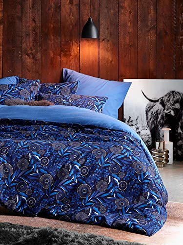 De Witte Lietaer Moonflower Bettwäschegarnitur, Bettbezug und Kissenbezüge, Baumwolle, Blau, 260 x 240 cm