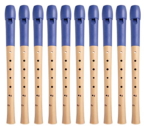 Classic Cantabile Pivella C-Sopran Blockflöte - 10 Flöten aus Ahornholz mit Kopf aus Kunststoff - Barocke Griffweise - Inkl. Etui, Grifftabelle, Wischerstab und Korkfett - Blau