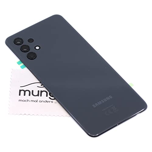 Akkudeckel für Samsung Original für Samsung Galaxy A32 5G (A326B) Schwarz Backcover Deckel Rückwand mit mungoo Displayputztuch