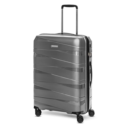 REDOLZ Essentials 10 Hartschalen Koffer Damen/Herren – Leichter Trolley 67 cm, hochwertiges Polypropylen Material, 4 Doppelrollen & TSA-Schloss (Grey-Metallic, Mittelgroßer Koffer)