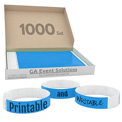 1000 Eintrittsbänder aus Tyvek zum selbst gestalten und bedrucken in Hellblau von GA Event Solutions - Party Einlassbänder, Festival Armbänder für dein Event