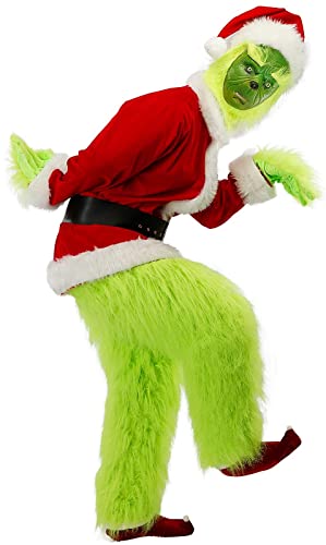 ZLYJ 7Pcs Anzug Weihnachten Erwachsene Grinch Deluxe Santa Kostüm Mit Maske Weihnachten Party Kostüm Ball Cosplay Red,S