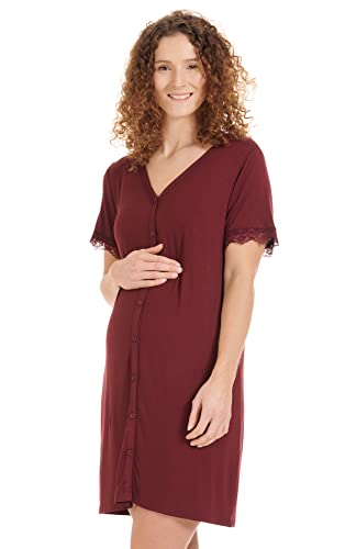 Herzmutter Stillnachthemd-Umstandsnachthemd - Knopfleiste - Wochenbett-Geburtskleid - Schwangerschafts-Nachthemd mit Stillfunktion - Kurzarm mit Spitze - 2850 (XXL, Dunkelrot)