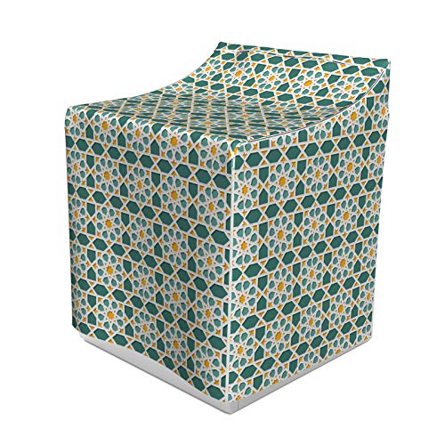 ABAKUHAUS Teal Waschmaschienen und Trockner, Marokkanische Interlacing Stern Muster Zier Mosaik Design Traditionelle, Bezug Dekorativ aus Stoff, 70x75x100 cm, Teal Marigold