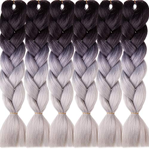 LDMY Ombre Grey Jumbo Braids-24Inch 2 Tone Braiding Hair Synthetic for DIY Wigs 6pcs/pack 100g/pc