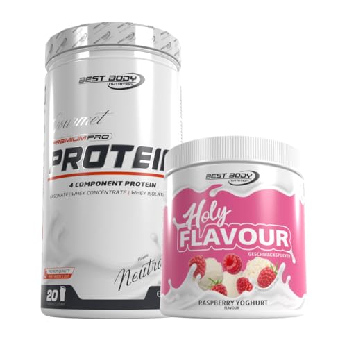 500g Best Body Nutrition Mehrkomponenten Gourmet Protein Pulver Neutral + 250g Holy Flavour (Raspberry Yoghurt)
