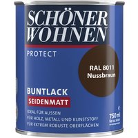 SCHÖNER WOHNEN-Kollektion Lack Protect Buntlack, (1), 750 ml, nussbraun RAL 8011, seidenmatt, ideal für außen