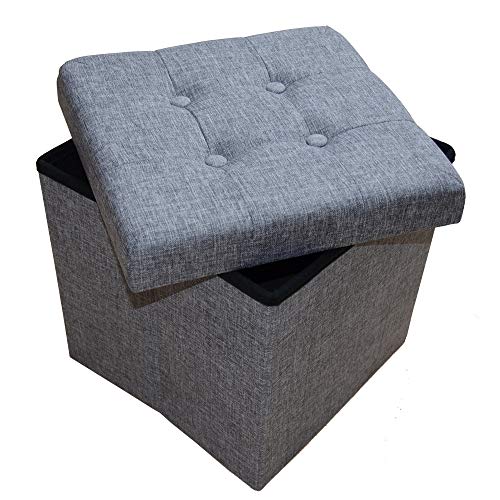 Style home Sitzhocker Sitzbank mit Stauraum, Faltbare Sitztruhe Fußbank Aufbewahrungsbox Polsterhocker, Leinen, 38 * 38 * 38 cm (Grau)
