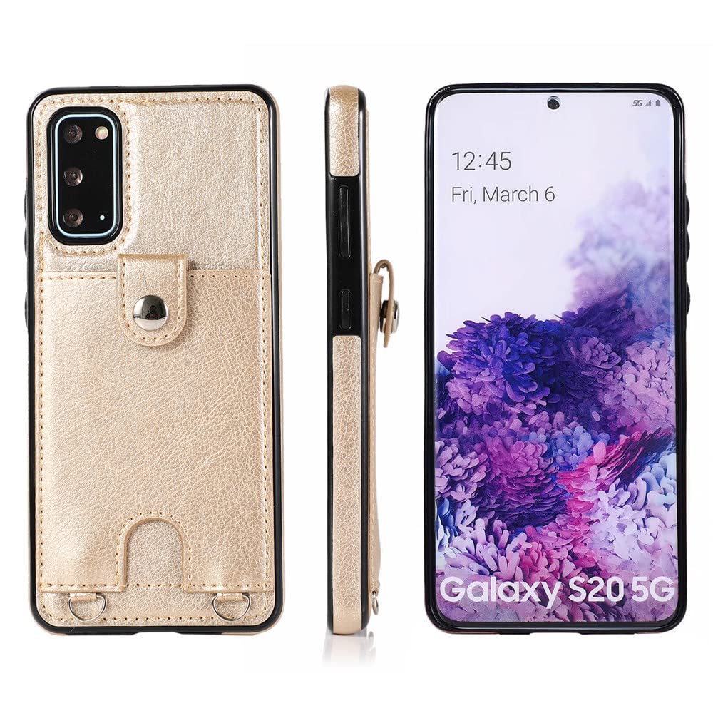 Flip Leder Wallet Case für Samsung Galaxy S20 S10 S8 S9 Note 8 9 10 20 Ultra Plus S7 Edge Lanyard Tasche Handytaschen Cover, Gold, für Galaxy S8 Plus