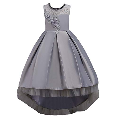 Baby Kinder Mädchen ärmellose Spitze mit Blumenmuster Princess Costume Stage Performance Outfits (Color : Grey, Size : 150)