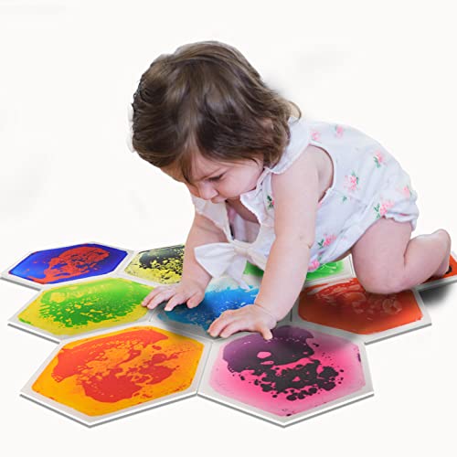 Art3d 9 stück sechseckige sensorische Bodenfliesen für Kinder Kleinkinder und Kinder Bunte flüssige sensorische Aktivitätsmatte für aktives Spielen und Dekoration