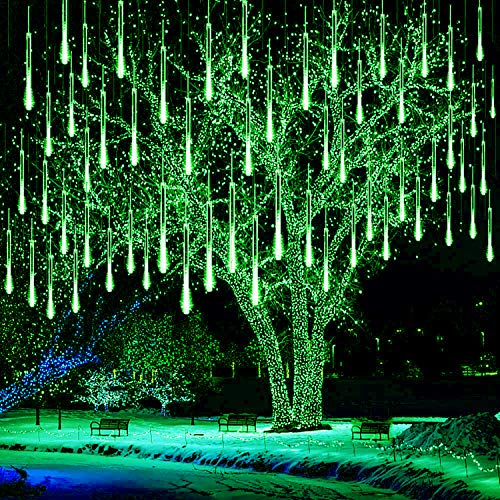 KINGCOO 360LED Meteoritenschauer Lichterketten Garten, Wasserdicht 30cm 10 Tubes Fallende Regentropfen Solarleuchten Dekorative Lichtschläuche für Außen Party Hochzeit Weihnachtsbaum(Grün)
