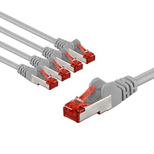 goobay 65993 CAT6 Netzwerkkabel im 5er Set/Patchkabel geschirmt S/FTP/CU Ethernet Kabel, PiMF, LSZH/Cat 6 Kabel mit 10Gbits / Grau / 5x 5m