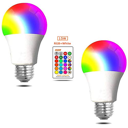 WANGPEI E27 RGB LED-Farbige Glühbirne,15W Farbwechselnde Dimmbare Edison-Schraubenlampe mit IR-Fernbedienung, 16 Farben-Stimmungslichter für Zuhause,Party,Bar,Bühneneffektlicht Usw.AC85-265V 2Stücke