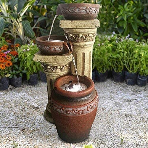 Wehmann Solarspringbrunnen Solarbrunnen Toskana Garten Brunnen Kaskade Komplettset für Garten und Terrasse Tag und Nacht ! NEU mit gratis Netzteil!