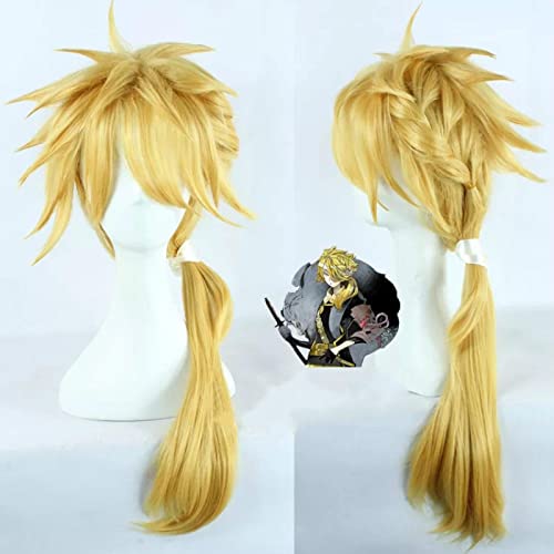 Touken Ranbu Online Shishiou Yellow Golden Long Straight Hair Synthetic Wig Cosplay Halloween Party wig+Wig Cap