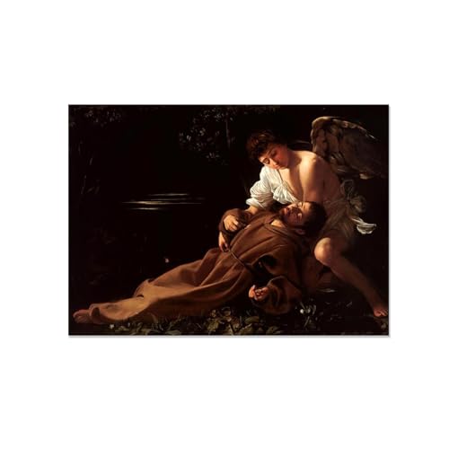 RXNHGJDS Caravagio Kunstdruck,Der heilige Franziskus von Assisi in Ekstase,GemäLde auf Leinwand,Caravagio Bilder,Schlafzimmer Deko Bilder Wand50x70cm(20x28in) Rahmenlos