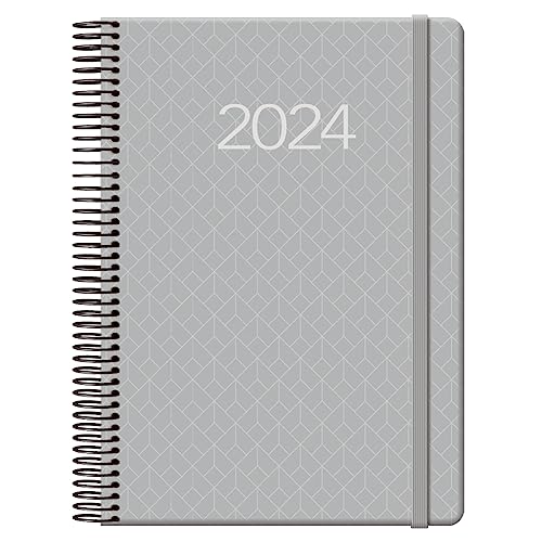 Dohe - Kalender 2024 - Tag Seite - Mittel: 14 x 20 cm - 336 Seiten - Spiralbindung - Hardcover - Grau - Modell Newport