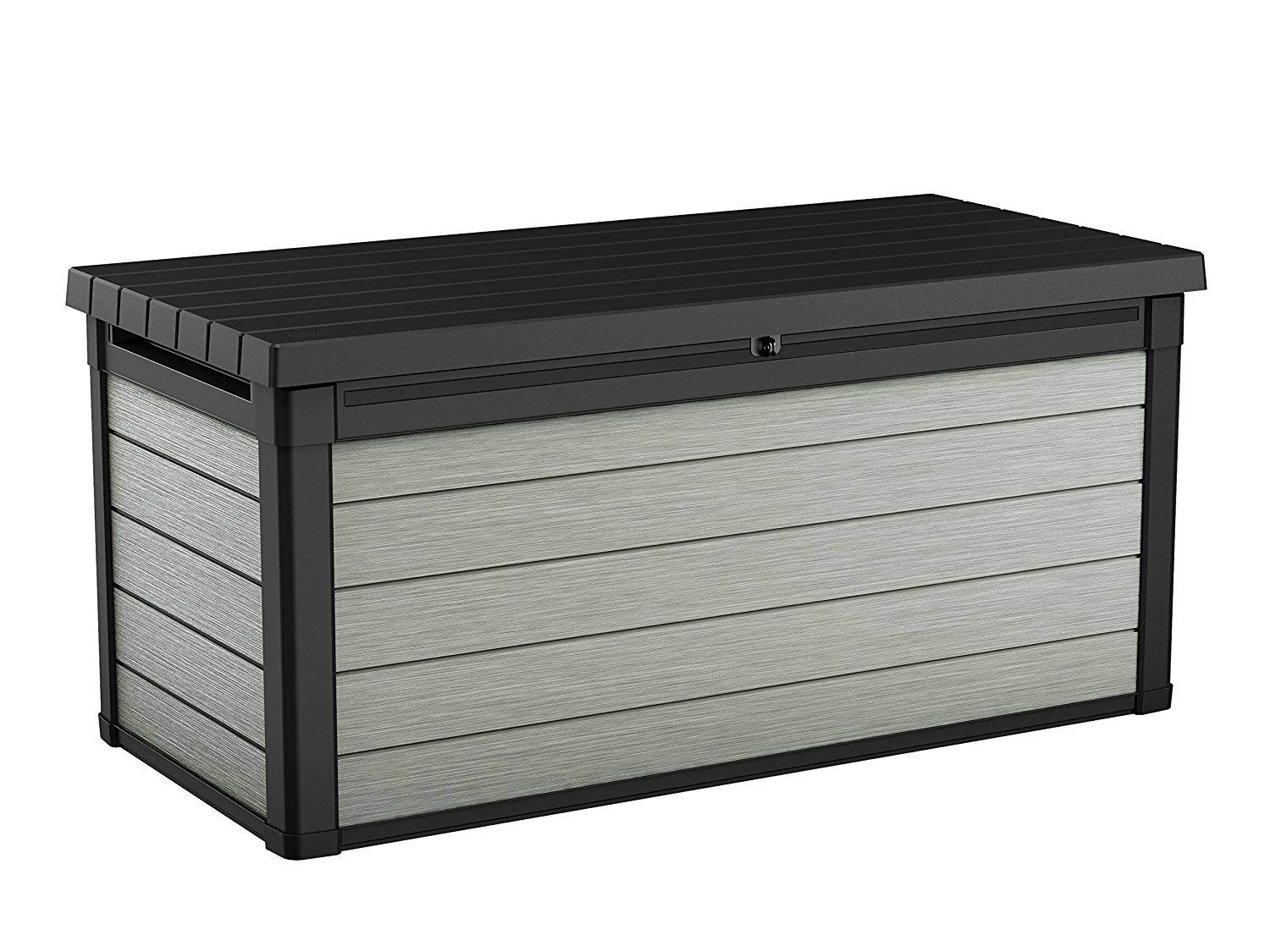 Koll Living Garden Aufbewahrungsbox 570L, grau - hochwertiger Kunststoff in Holzoptik - maximale Belastbarkeit ca. 300 kg - mit Gasdruckfedern - UV- & wetterbeständig