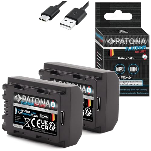 PATONA NP-FZ100 USB Kamera-Akku Platinum 2X (2400mAh) mit direkt USB Eingang USB-c / (1360)