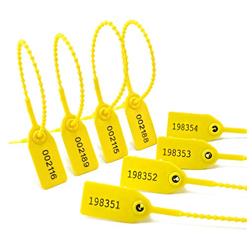 Kabelbinder, 500 nummerierte Sicherheitsbinder, Kunststoffdichtungen, Pull-Tite-Sicherheitsetiketten, selbstsichernder Einweg-Kabelbinder for Feuerlöscher, 250 mm Länge (schwarz) (Color : Yellow, Si