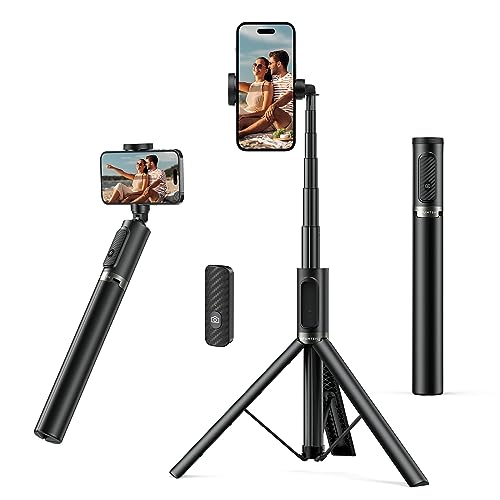 ATUMTEK 55-Zoll-Selfie-Stick-Stativ, ausziehbares All-in-One-Telefonstativ aus Aluminium mit wiederaufladbarer Bluetooth-Fernbedienung (schwarz)