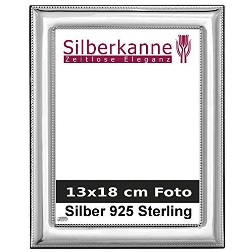 SILBERKANNE Fotorahmen Perlrand 13x18 cm Foto Silber 925 Sterling Holzrücken in Premium Verarbeitung