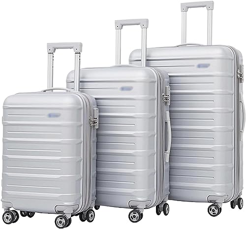 IRYZE Koffer Reisekoffer 3-teiliges Gepäck mit großem Fassungsvermögen, 20/24/28 Zoll, verstellbare Trolley-Koffer mit Rollen Trolley Boardcase (Color : Silver, Size : 20+24+28 in)