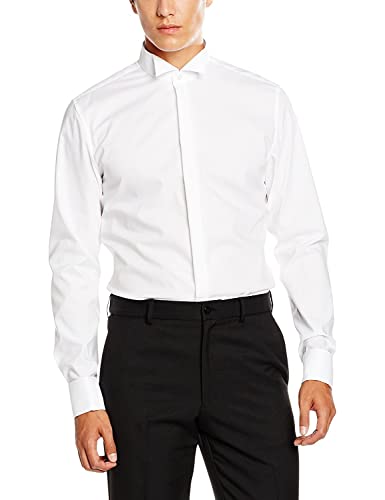 Seidensticker Herren Smoking Hemd Slim Fit - Bügelfreies, schmales Hemd für Anzug, Smoking, Cut und Frack mit Kläppchen-Kragen - Langarm - 100% Baumwolle , Weiß (Weiß 01) , Kragenweite: 39 cm