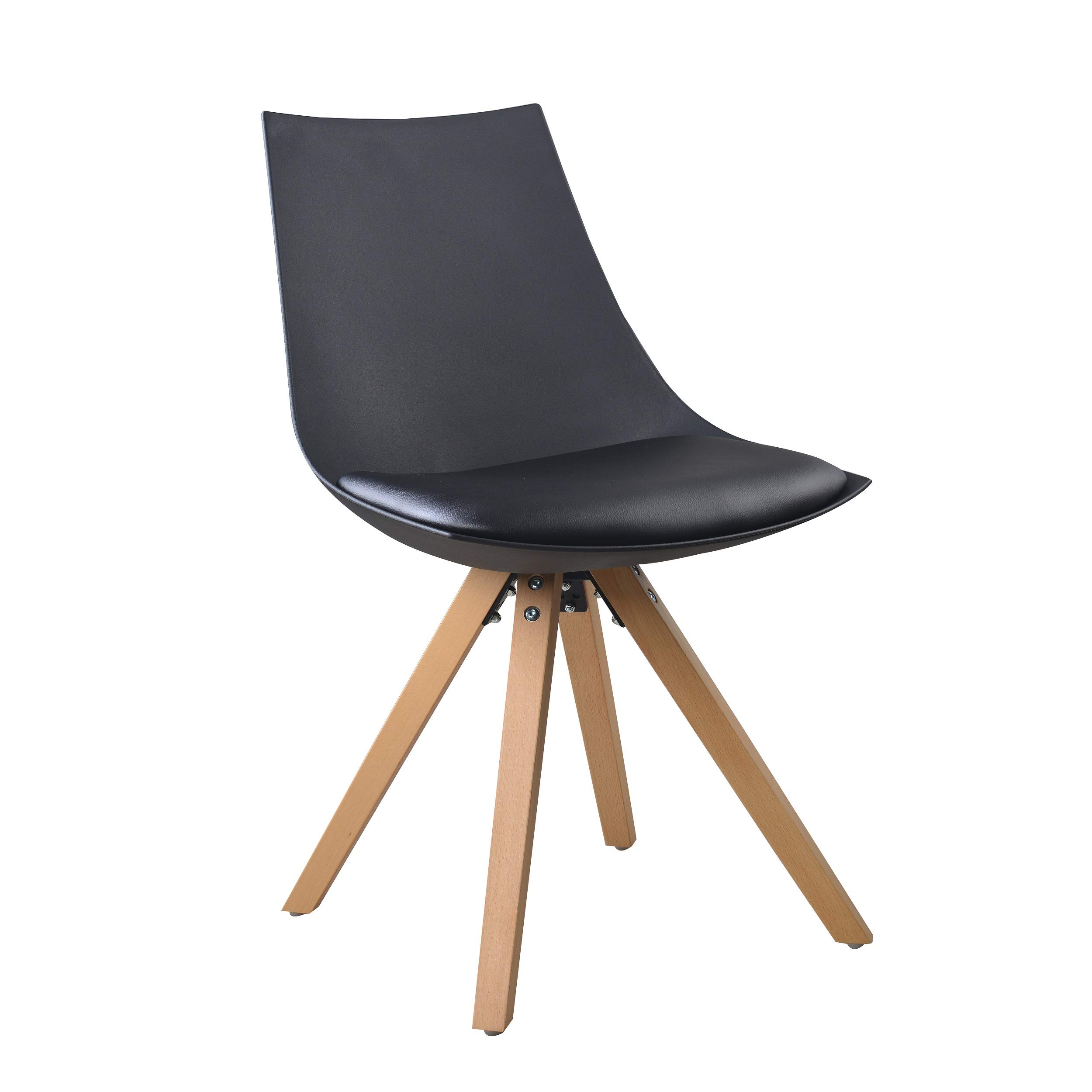 MOG Stuhl Esszimmerstuhl Stuhlgruppe Küchenstuhl mit Kunstlederkissen und Beine aus Buchenholz 2er 4er 6er Set (Schwarz, 2er Set)