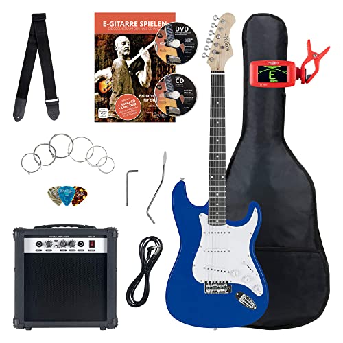 Rocktile ST Pack E-Gitarre Set Blue inkl. Verstärker, Tasche, Stimmgerät, Kabel, Gurt, Saiten und Schule inkl. CD/DVD