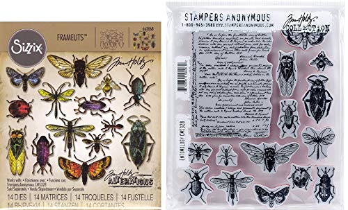 Tim Holtz Entomology – Stamps Anonymous Cling Stamps und Sizzix Framelits Stanzformen-Set – 2-teiliges Set