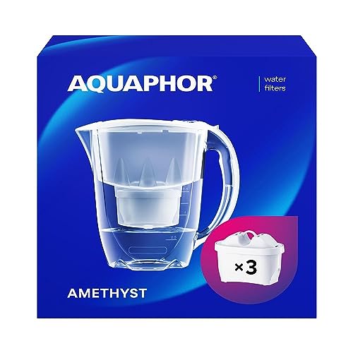 Aquaphor Amethyst Filterkanne - Trinkwasserkanne mit 3 Original-Kartuschen Maxfor Plus, Farbe Weiß