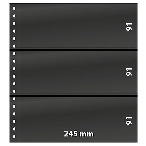 LINDNER Das Original Omnia Einsteckblatt mit 3 Streifen (91 mm) pro Seite, schwarz, 10er-Packung