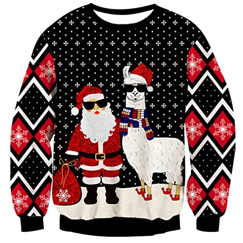 Goodstoworld Xmas Haesslicher Weihnachtspullover Damen Herren Ugly Christmas Sweater Rot Weihnachtsmann Weihnachtspullover Unisex Strickpullover Neuheit Pullover Jumper XL