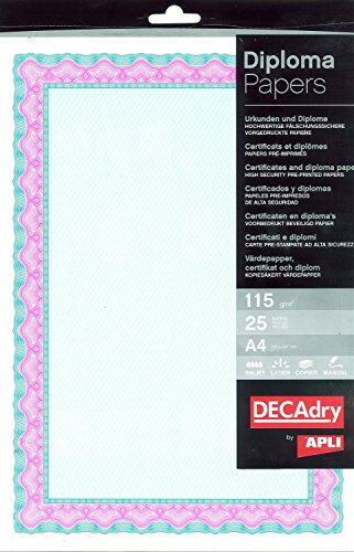 APLI osd4055 Box von 25 Diplome Mehrzweck pre-imprimees Vorderseite 115 g A4 türkis/violett
