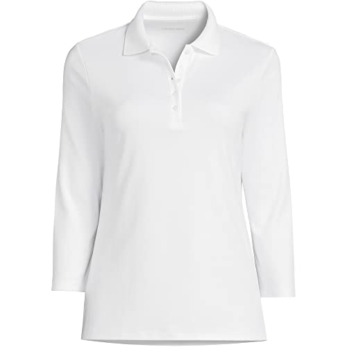 Lands' End Damen-Poloshirt aus Supima-Baumwolle mit 3/4-Ärmeln, Weiss/opulenter Garten, Klein
